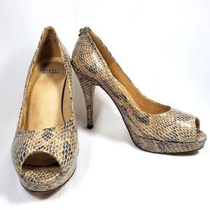 Stuart Weitzman Snakeskin Peep Toe Heels
